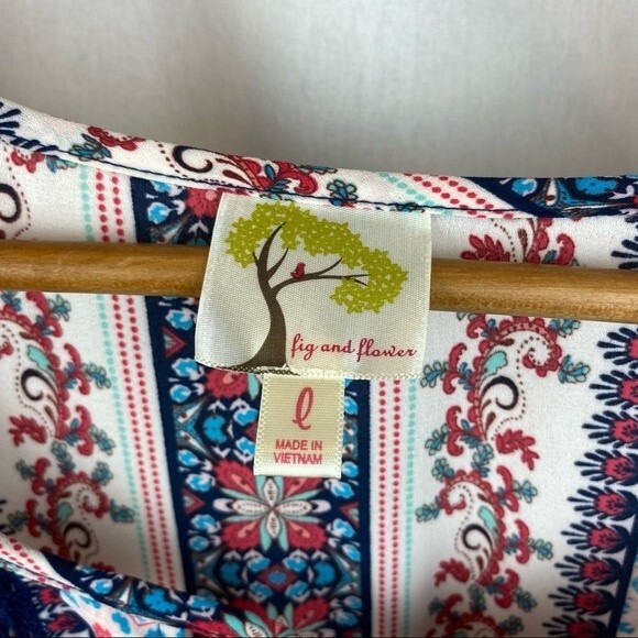Fig & Flowers Anthropologie Floral Short Sleeve Peasant  Boho Blouse Top L - Picture 5 of 7